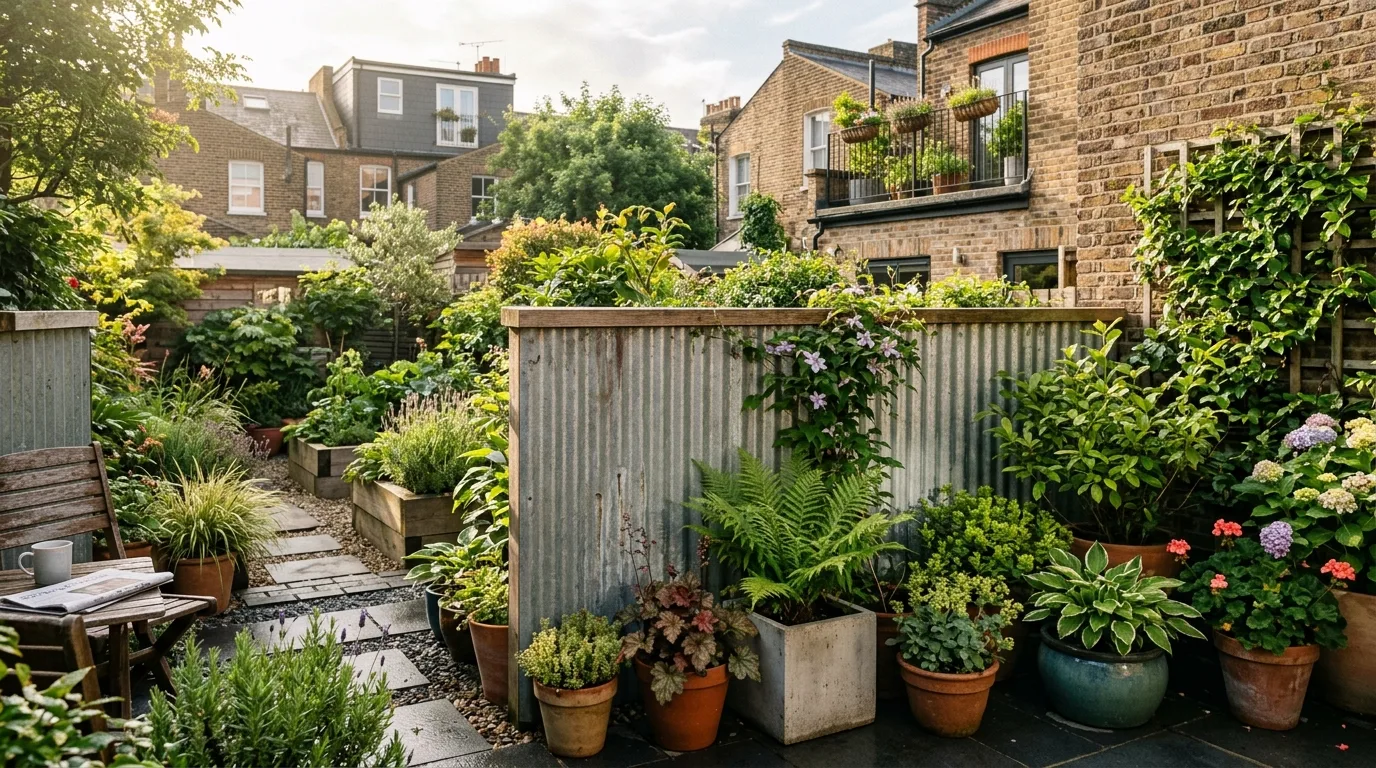 Short Corrugated Fence in an Urban Garden